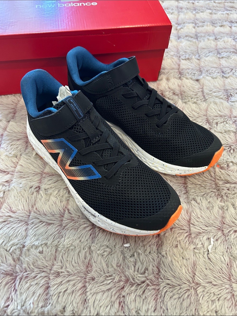 New Balance Black Sneakers with Blue & Orange Accent size 3